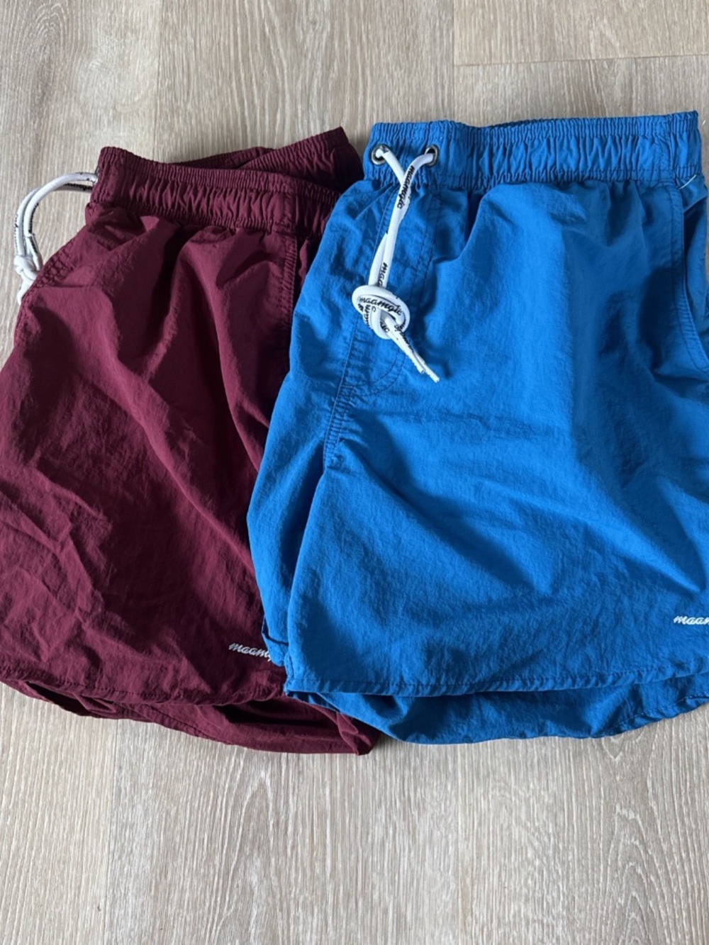 Maamgic Men's Swim Shorts Maroon Blue Mesh Lined Drawstring Pockets Size XL